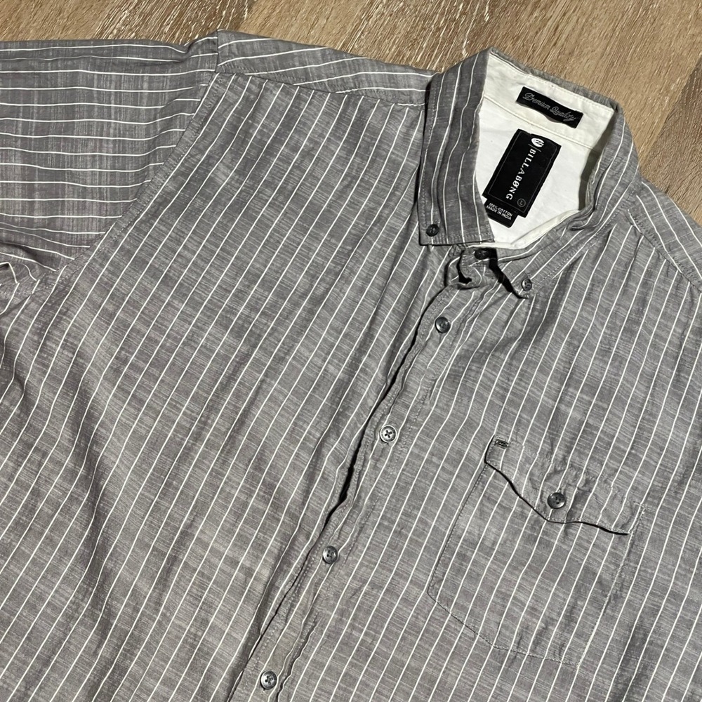 Billabong Mens Gray White Pinstripe‎ Short Sleeve Button Up Shirt Size L
